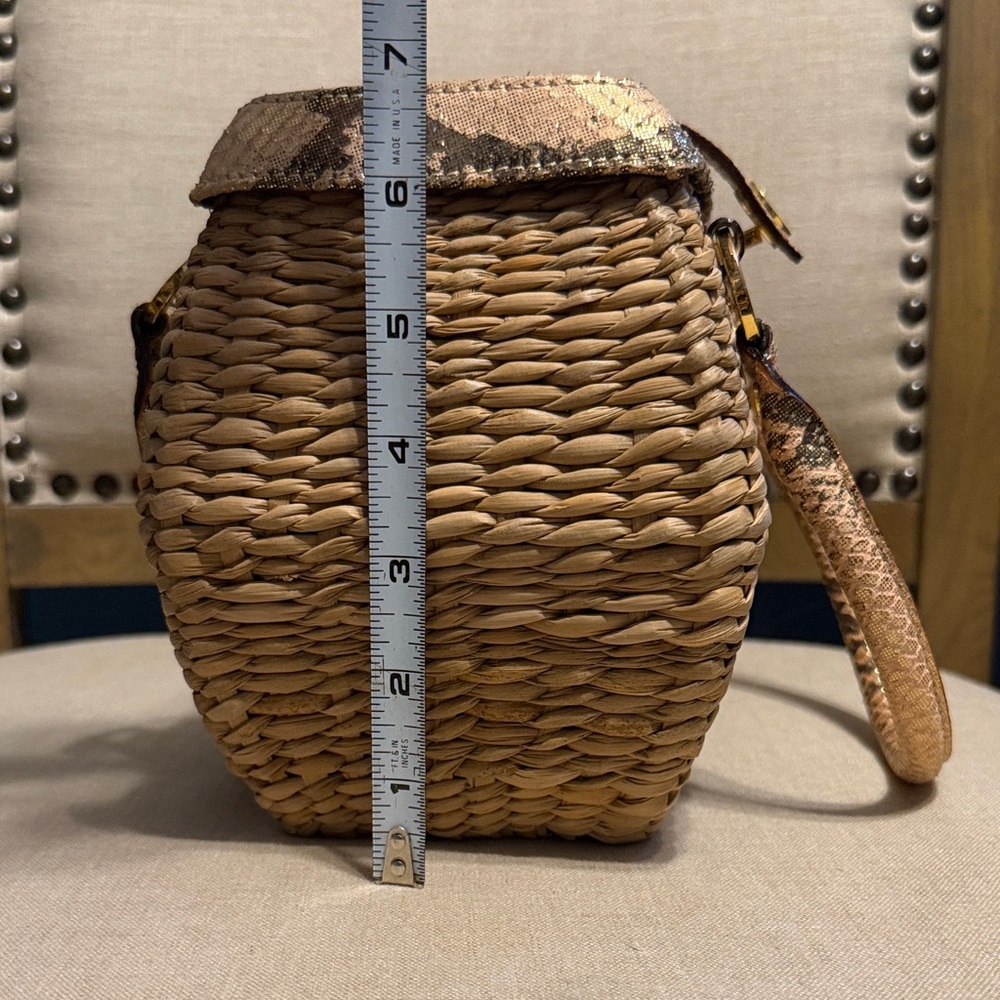 Kate Spade Brown Woven Wicker Satchel with Snakeskin Accents - Picture 12 of 16